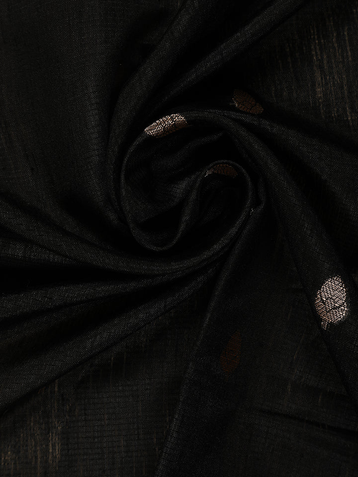 Black Leaf Motif Woven Banarasi Silk Saree - Diadem