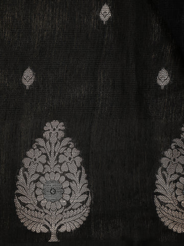 Black Leaf Motif Woven Banarasi Silk Saree - Diadem