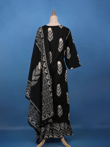 Black Leaf Printed Cotton Salwar Suit Set - Diadem