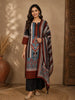 Black Multi-Stripe Floral Printed Cotton Salwar Suit with Dupatta
