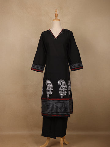 Black Paisley Design Printed Cotton Salwar Suit - Diadem
