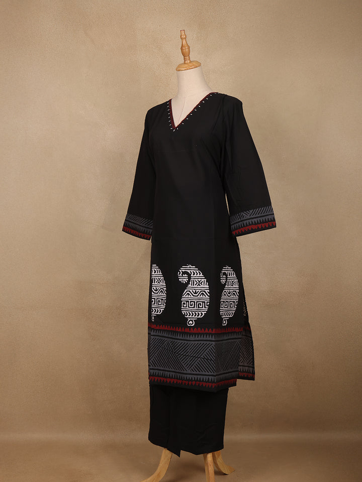Black Paisley Design Printed Cotton Salwar Suit - Diadem