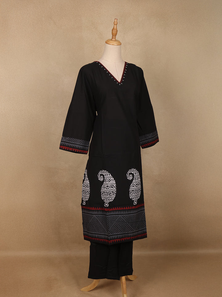 Black Paisley Design Printed Cotton Salwar Suit - Diadem