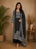 Black Paisley Printed Crepe Salwar Suit with Dupatta