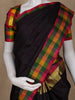 Black Plain Silk Saree with Multicolor checks Border