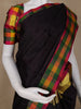Black Plain Silk Saree with Multicolor checks Border