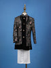Black Floral Embroidery Satin Sherwani And Pant Set