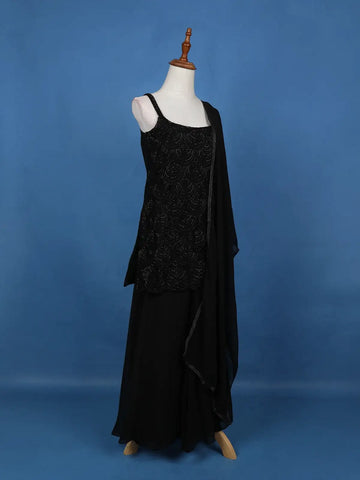 Black Scallop Beaded Embroidery Georgette Palazzo Suit - Diadem