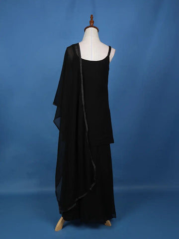 Black Scallop Beaded Embroidery Georgette Palazzo Suit - Diadem