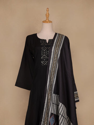 Black Sequin Designed Semi Silk Salwar Suit - Diadem
