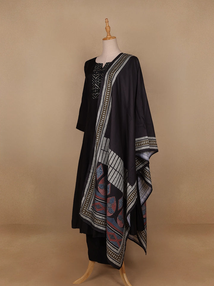 Black Sequin Designed Semi Silk Salwar Suit - Diadem