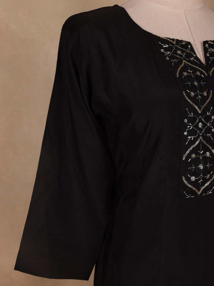 Black Sequin Designed Semi Silk Salwar Suit - Diadem