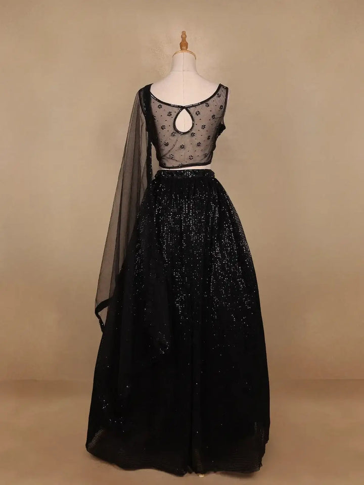 Black Sequins Embroidered Net Lehenga for Bridesmaids - Diadem