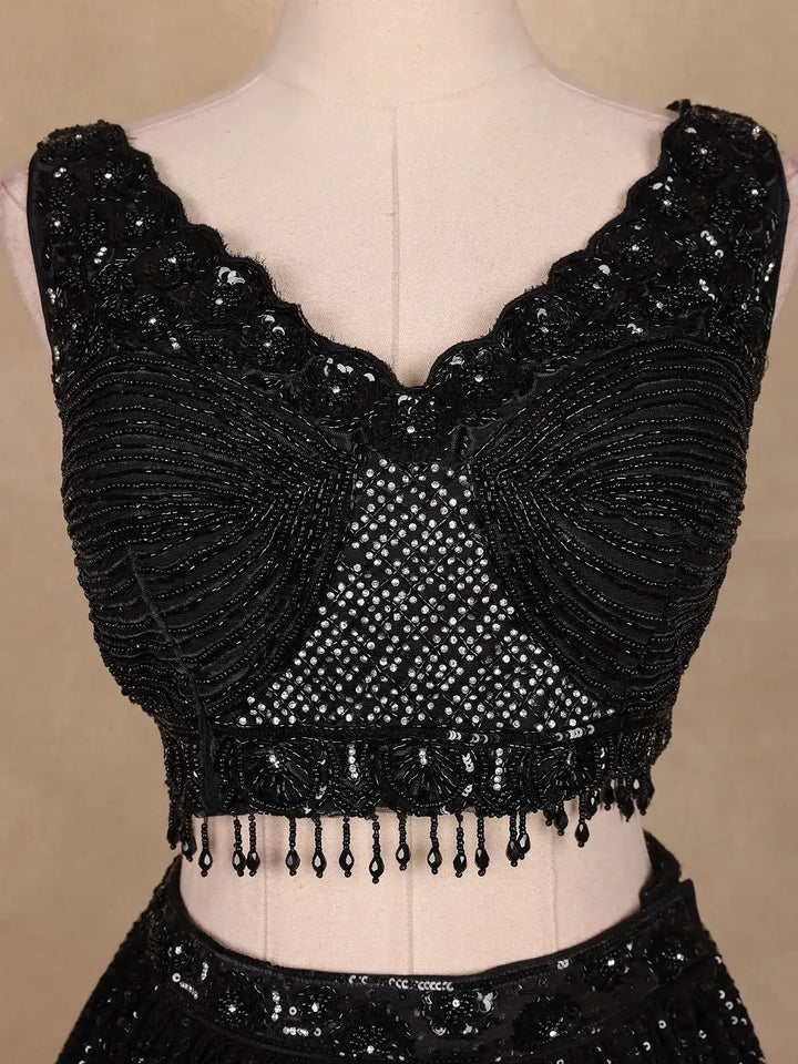 Black Sequins Embroidered Net Lehenga for Bridesmaids - Diadem