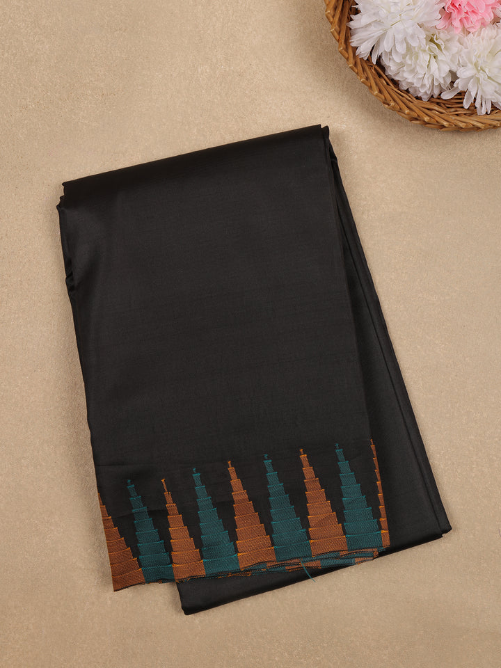 Black Soft Silk Saree with Temple Ikat Border - Diadem