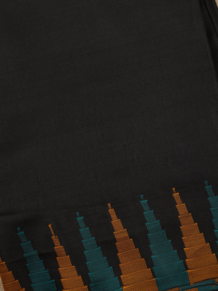 Black Soft Silk Saree with Temple Ikat Border - Diadem