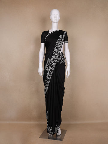 Black Solid Satin Fancy Saree with Designed Border - Diadem