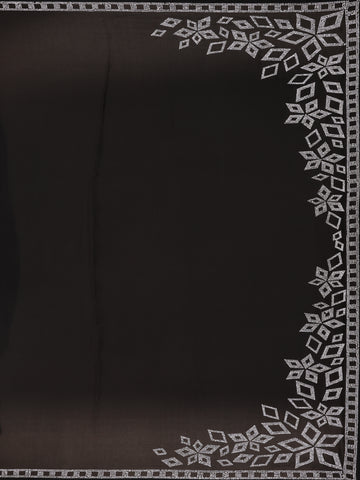 Black Solid Satin Fancy Saree with Designed Border - Diadem
