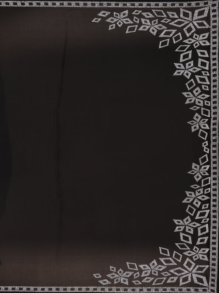 Black Solid Satin Fancy Saree with Designed Border - Diadem