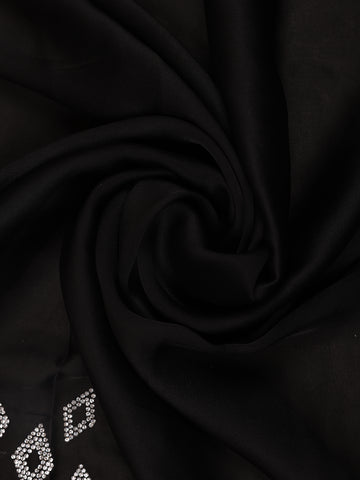 Black Solid Satin Fancy Saree with Designed Border - Diadem
