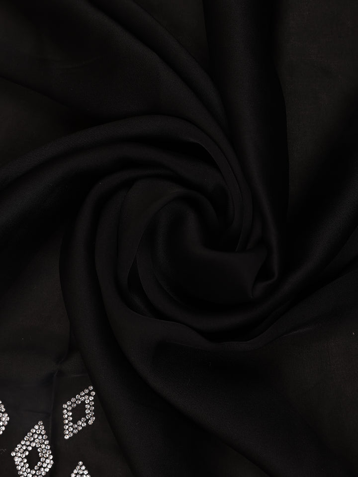 Black Solid Satin Fancy Saree with Designed Border - Diadem