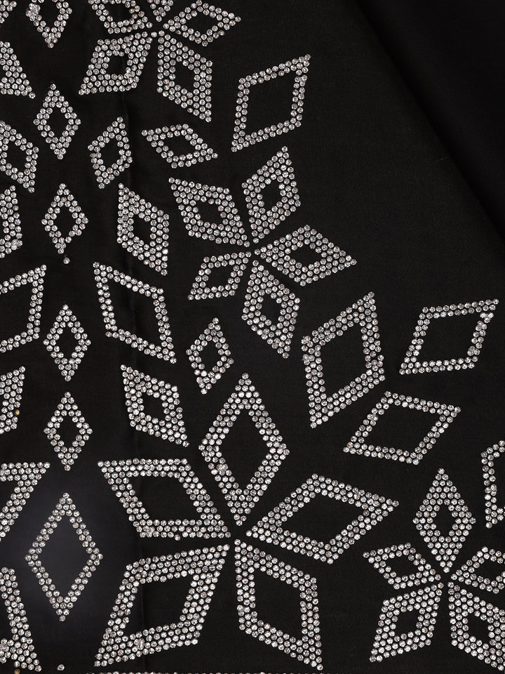Black Solid Satin Fancy Saree with Designed Border - Diadem