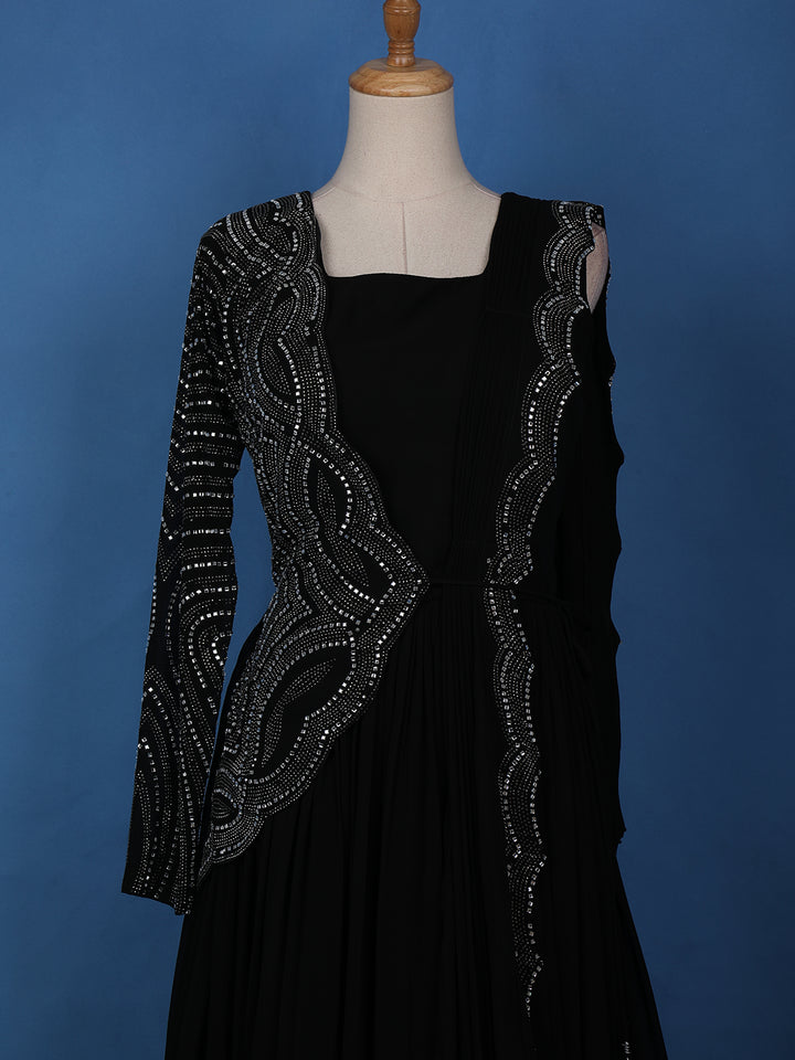 Black Stone Worked Georgette Gown - Diadem