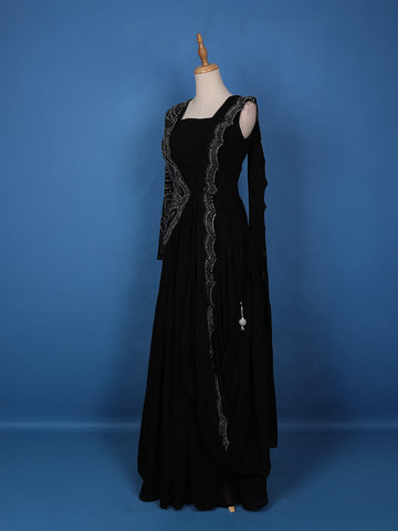 Black Stone Worked Georgette Gown - Diadem