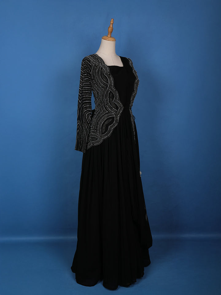 Black Stone Worked Georgette Gown - Diadem