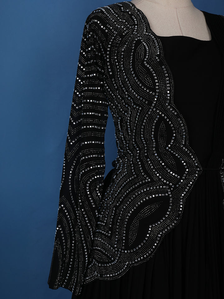 Black Stone Worked Georgette Gown - Diadem