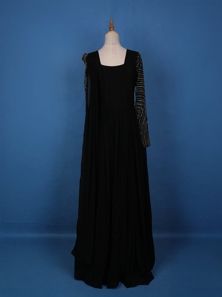 Black Stone Worked Georgette Gown - Diadem