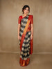 Black and Ivory Checked Woven Design Pure Kanchipuram Silk Saree with Contrast Zari Border
