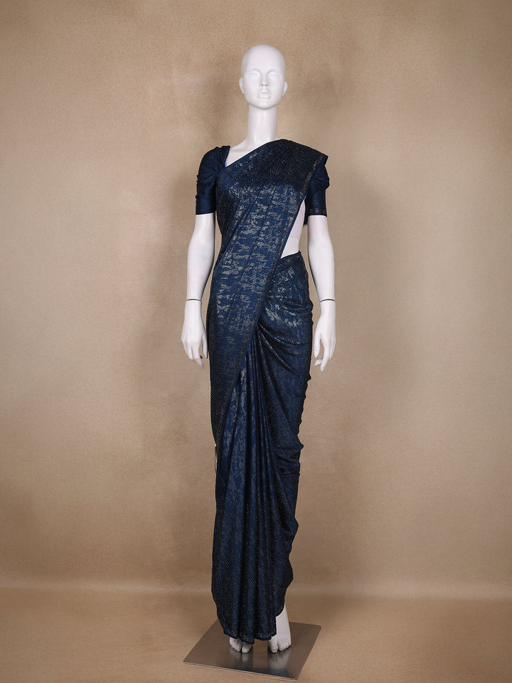 Blue Solid design Stone Worked Satin Fancy Saree - Diadem