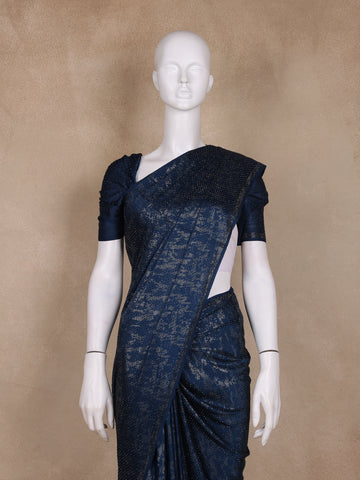 Blue Solid design Stone Worked Satin Fancy Saree - Diadem