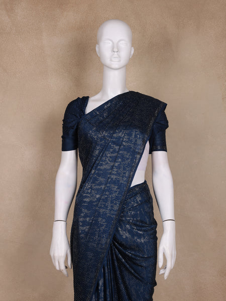 Blue Solid design Stone Worked Satin Fancy Saree - Diadem