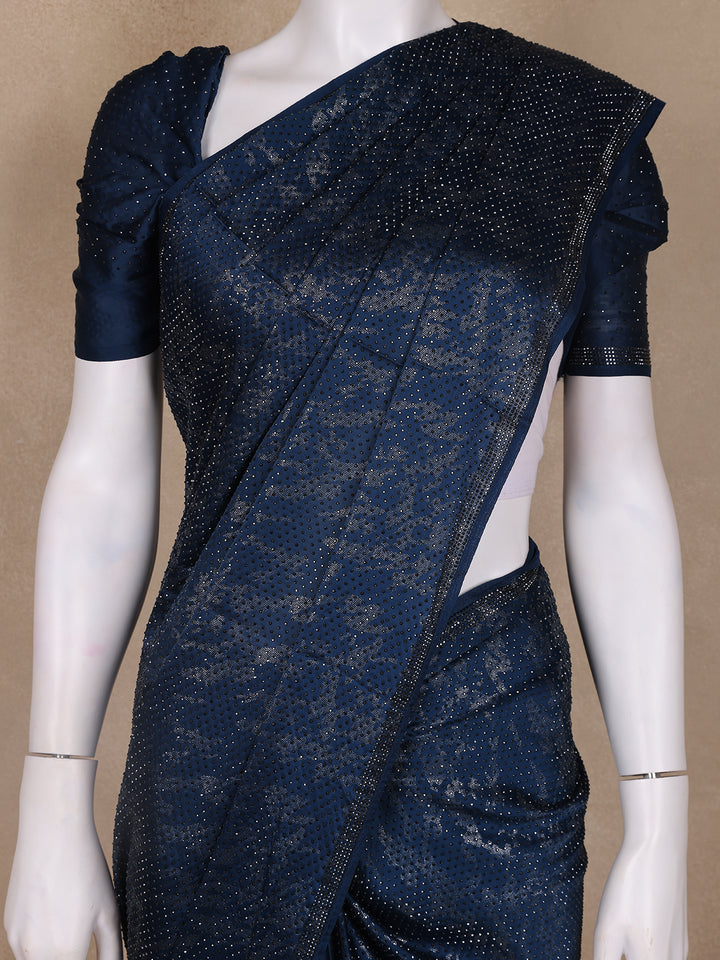 Blue Solid design Stone Worked Satin Fancy Saree - Diadem