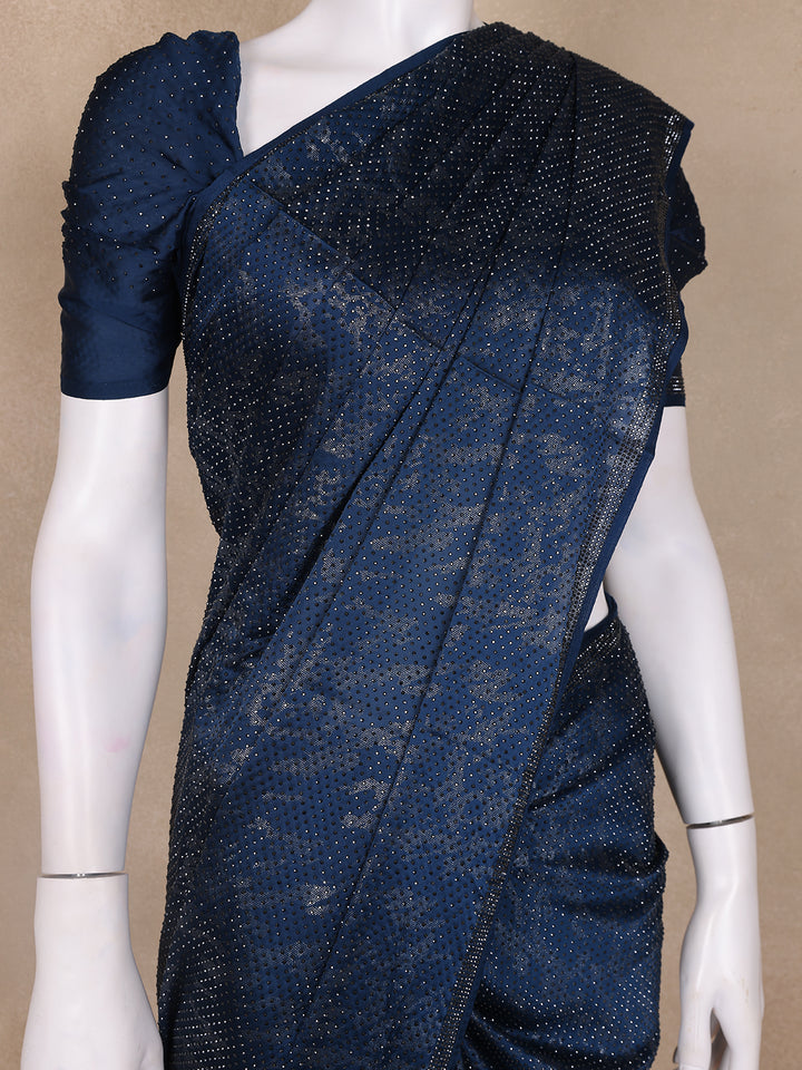 Blue Solid design Stone Worked Satin Fancy Saree - Diadem