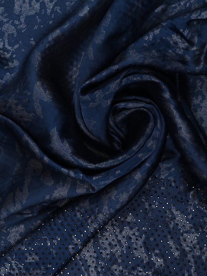 Blue Solid design Stone Worked Satin Fancy Saree - Diadem