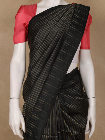 Black with Metallic Gold and Copper Striped Soft Silk Saree - Diadem