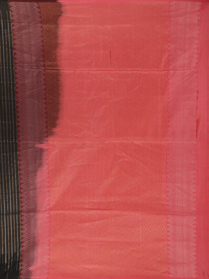 Black with Metallic Gold and Copper Striped Soft Silk Saree - Diadem