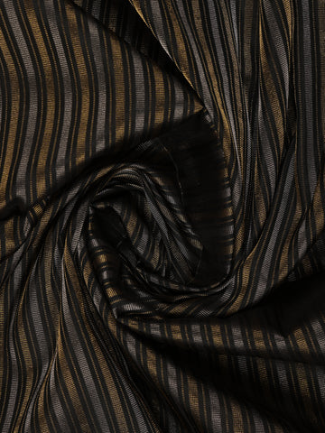 Black with Metallic Gold and Copper Striped Soft Silk Saree - Diadem