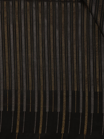 Black with Metallic Gold and Copper Striped Soft Silk Saree - Diadem