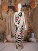Ivory and Black Striped Floral Printed Chiffon Saree with Scallop Lace Edge Border