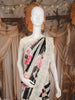 Ivory and Black Striped Floral Printed Chiffon Saree with Scallop Lace Edge Border