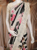 Ivory and Black Striped Floral Printed Chiffon Saree with Scallop Lace Edge Border