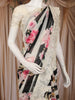 Ivory and Black Striped Floral Printed Chiffon Saree with Scallop Lace Edge Border