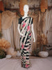 Black and Ivory Striped Floral Printed Chiffon Saree with Scallop Lace Edge Border