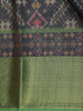 Black and Green Ikat Woven Design Cotton Fancy Saree with Zari Border