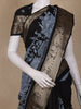 Black and Grey Kalamkari Printed Design Chanderi Cotton Saree with Contrast Zari Border