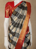 Black and Ivory Checked Woven Design Pure Kanchipuram Silk Saree with Contrast Zari Border
